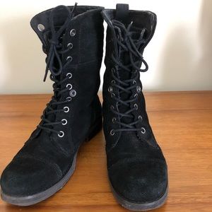 Black suede leather combat boots Nine West